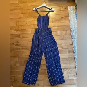 Blue Tie Back Backless Jumpsuit with White stripes - Size S - Like New